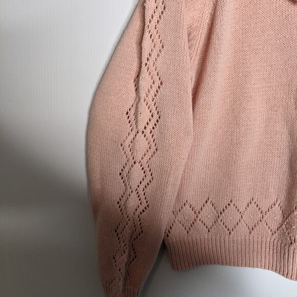 Vintage 90's C.S.L Cherry Stick Ltd Knit Sweater Crotched Neckline Peach - Picture 6 of 8
